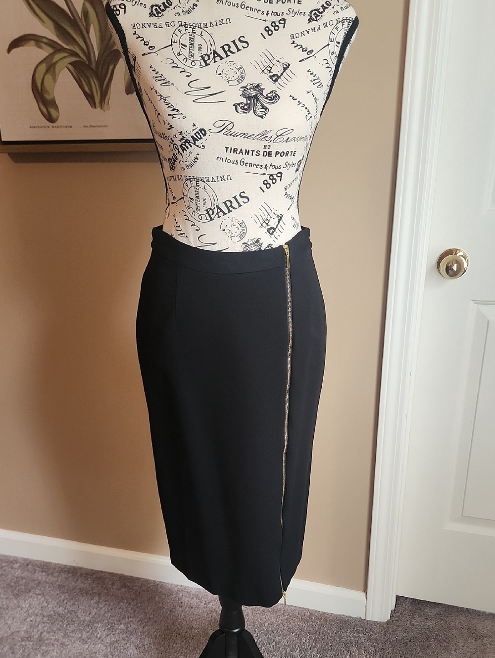 Catherine Malandrino Black Pencil Skirt with Gold Zip